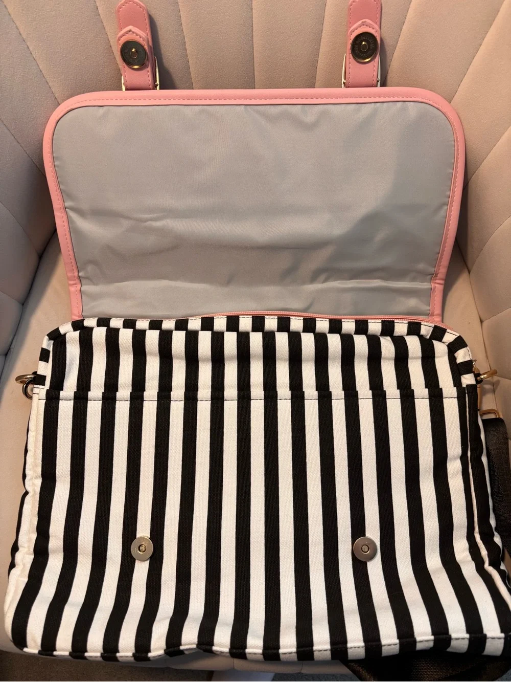 Pink & Black Striped Laptop Satchel